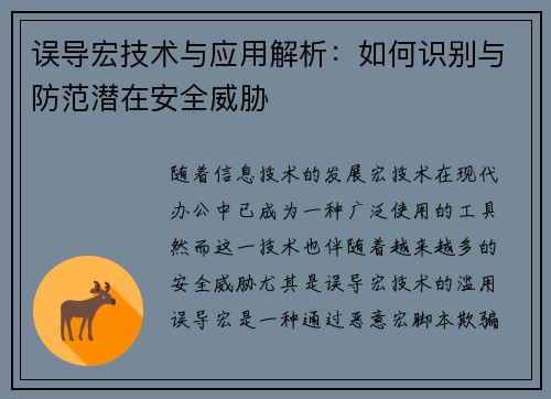 误导宏技术与应用解析：如何识别与防范潜在安全威胁